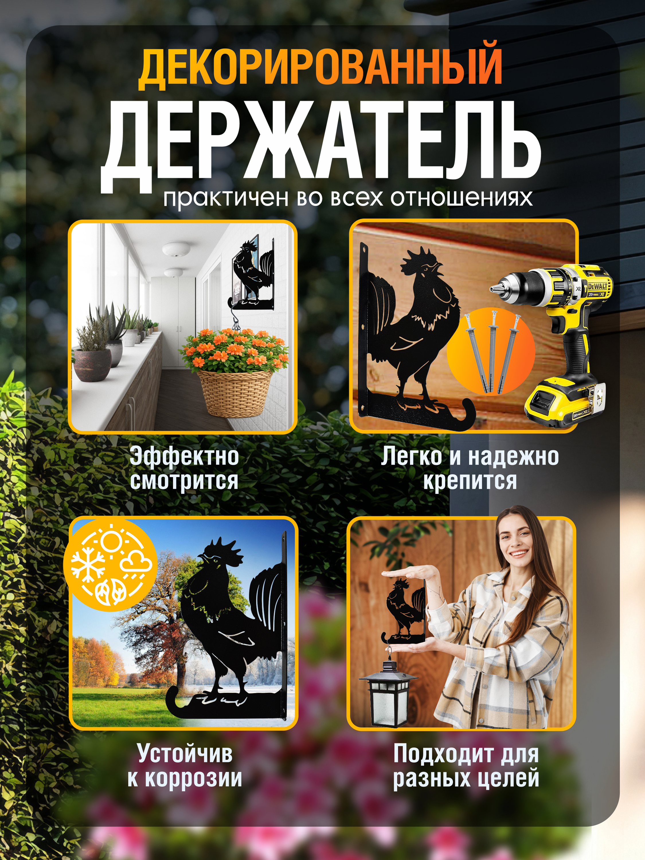 Кронштейн для кашпо МИНИ Петух черный 1 шт